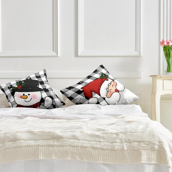 2Pcs Christmas Tree Pillowcase Santa Claus Snowman Pattern Zipper Invisible Lightweight Breathable Winter Pillow Cover