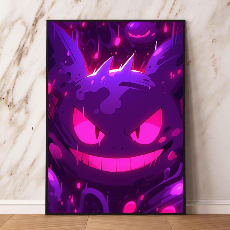 Gengar Themed Room Decor Painting Fantasy Dark Style Hd Canvas Poster Print High Quality Artwork for Pokemon Enthusiasts