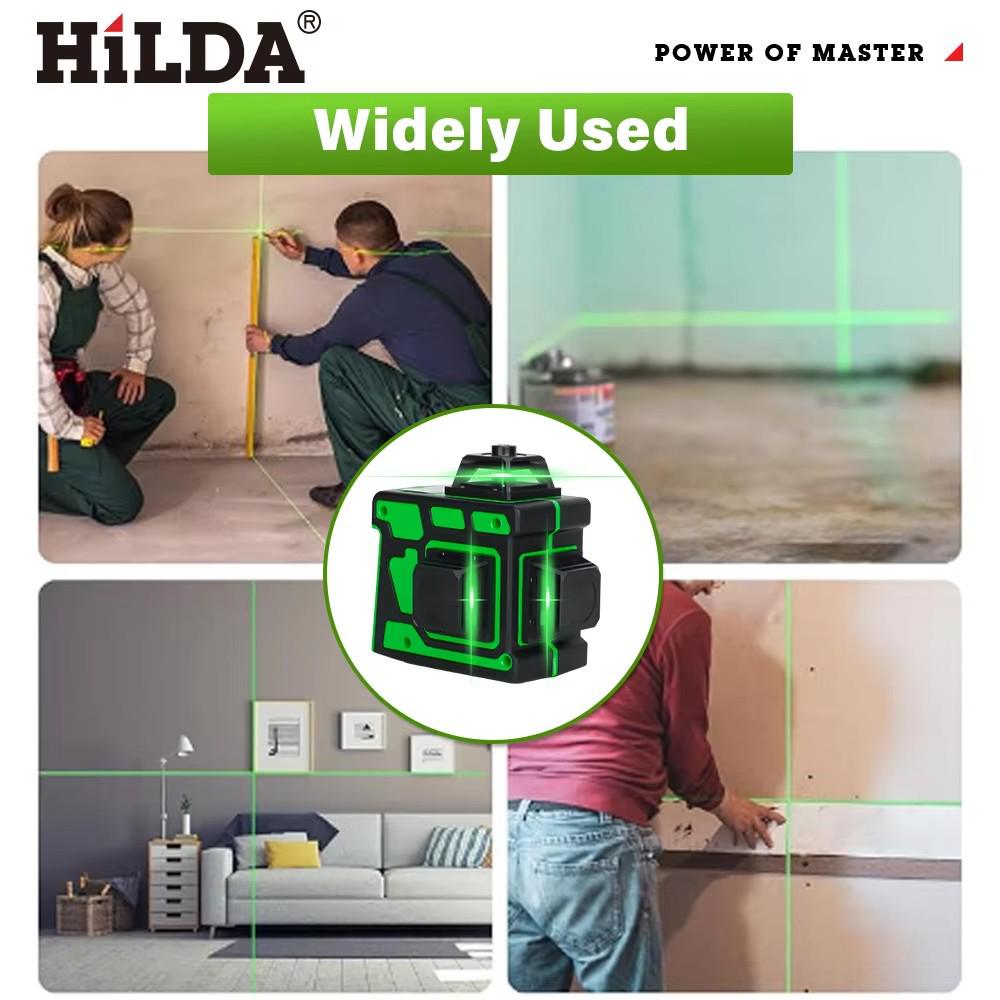 3D 12-Line High-Precision Green Laser Level with Infrared, Wall-Mountable