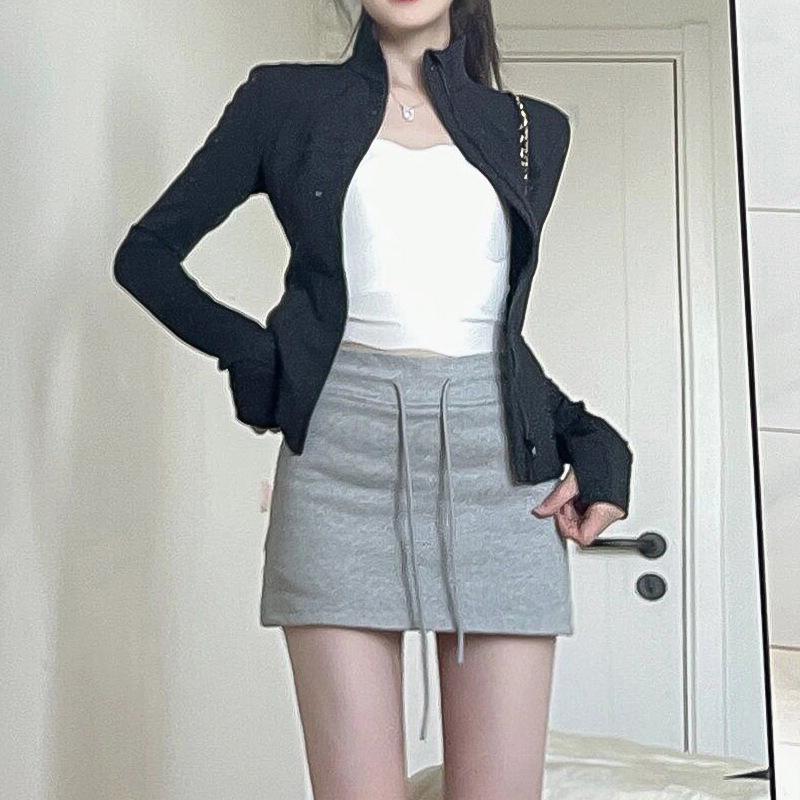 

Американский стиль, утягивающая юбка-шорты с высокой посадкой для женщин - с запахом на бедрах, маленькая посадка, спортивный дизайн с защитой от просвечивания XL (60-65 kg) светло-серый