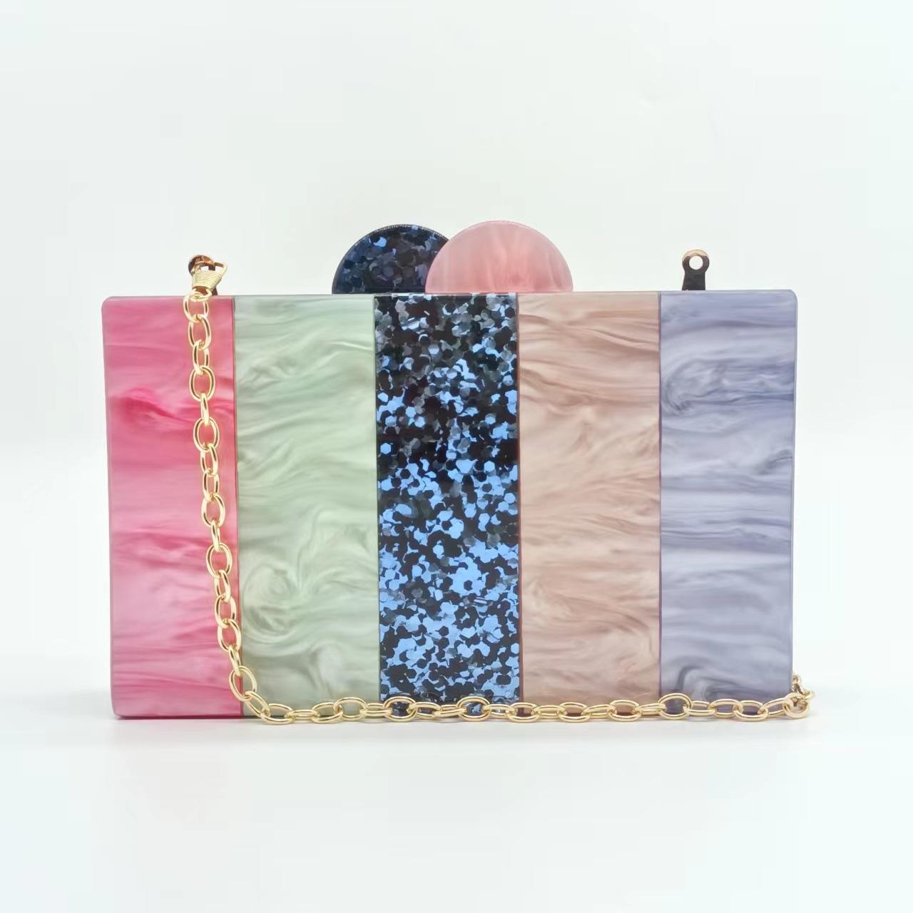 Dinner Bag Retro Splicing Bag Trendy Acrylic Shoulder Chain Bag Women S Small Square Bag