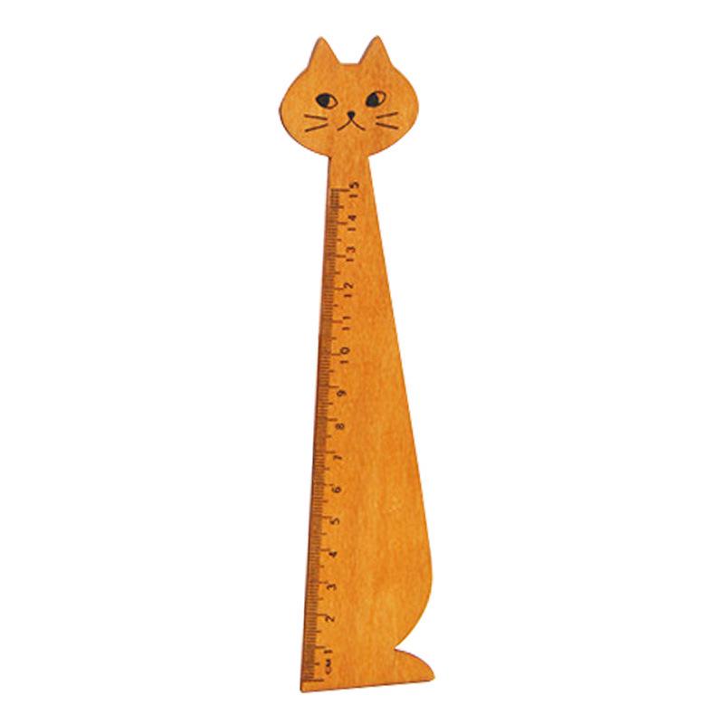 Wooden Cat Ruler: Korean Creative Animal Student Stationery & Planner Tool