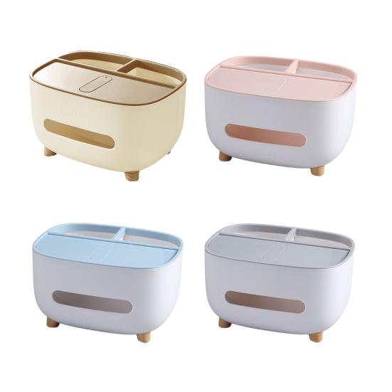 Tissue Box with Multiple Partitions for Remote Controls Watches Glasses Storage Slot Large Opening Design Desktop Organizer