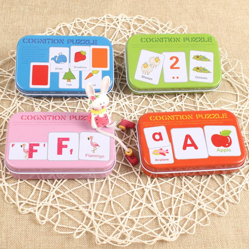 Blechdose alphanumerische Form Tierkarte 3 Jahre altes Baby Lese- und Schreibförderung Kindergarten Früherziehungsspielzeug