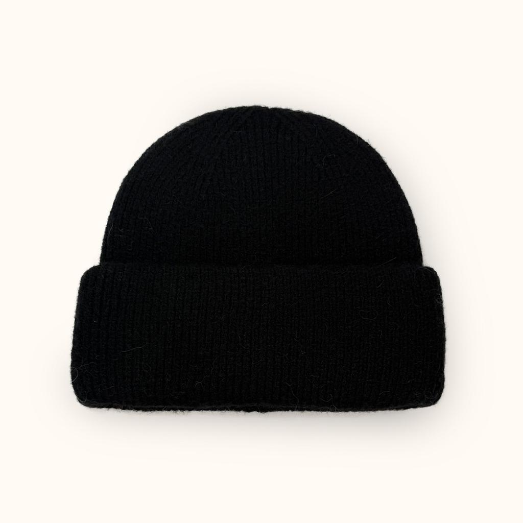 Autumn Winter Fashion Rabbit Hair Knit Hat Double Rolled Brim Warm Cold Hat