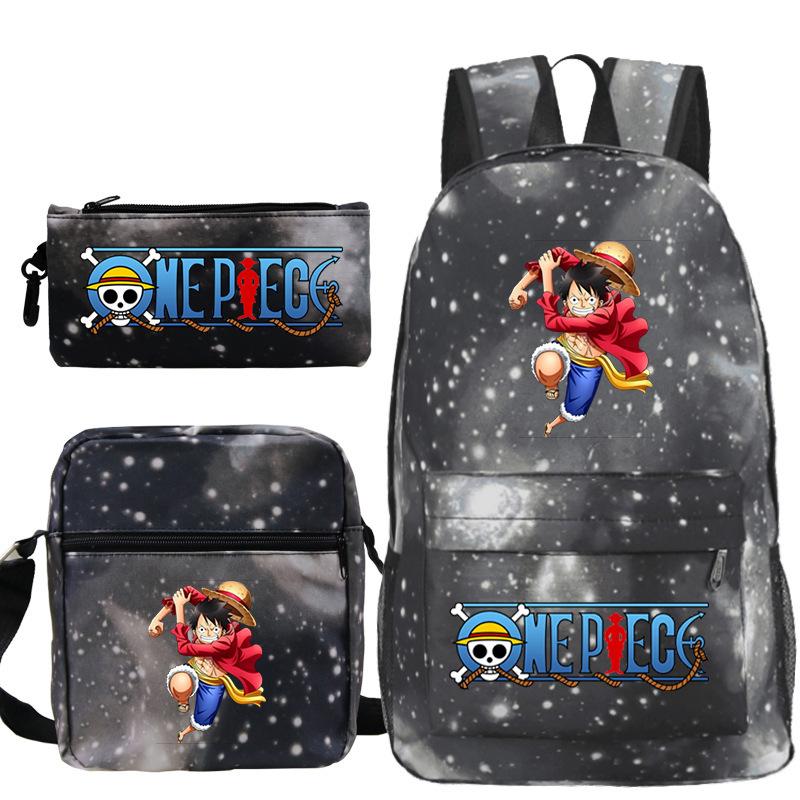 ONE PIECE Luffy Peripheral Student School Bag Three-piece Youth Backpack Shoulder Bag Pencil Case