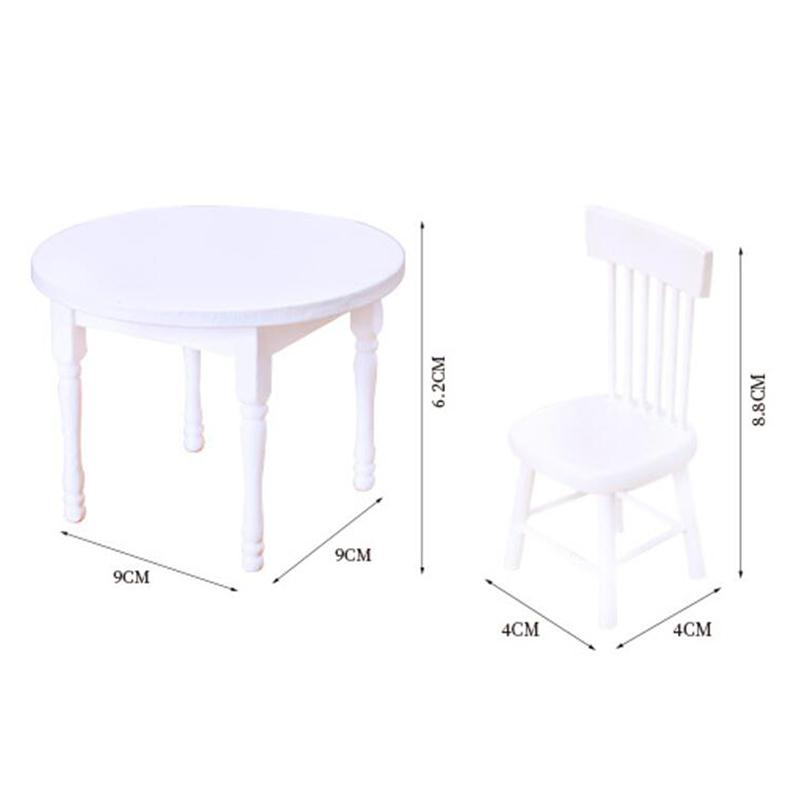Miniaturní nábytek do domečku pro panenky 1/12, bílý dřevěný jídelní stůl, židle, modely, hračky