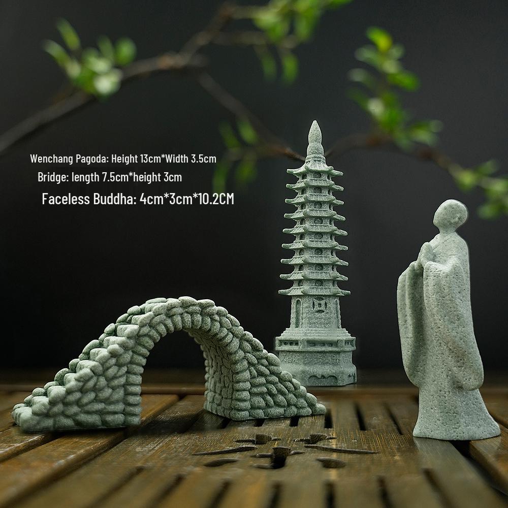 Pebble Bridge Small Boat Ornament: Miniature Water Bonsai Rockery Decoration for Floral Landscapes.