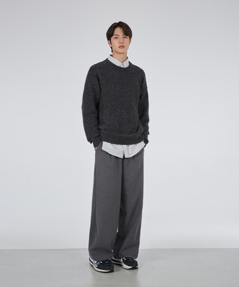 GLW Mild Heathered Crew Neck Sweater Oversized Knit Black