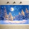 1 Winter Wonderland Moonlight Forest Background - Snowy Pine Trees Sparkling Stars  Spotlight Photography Background