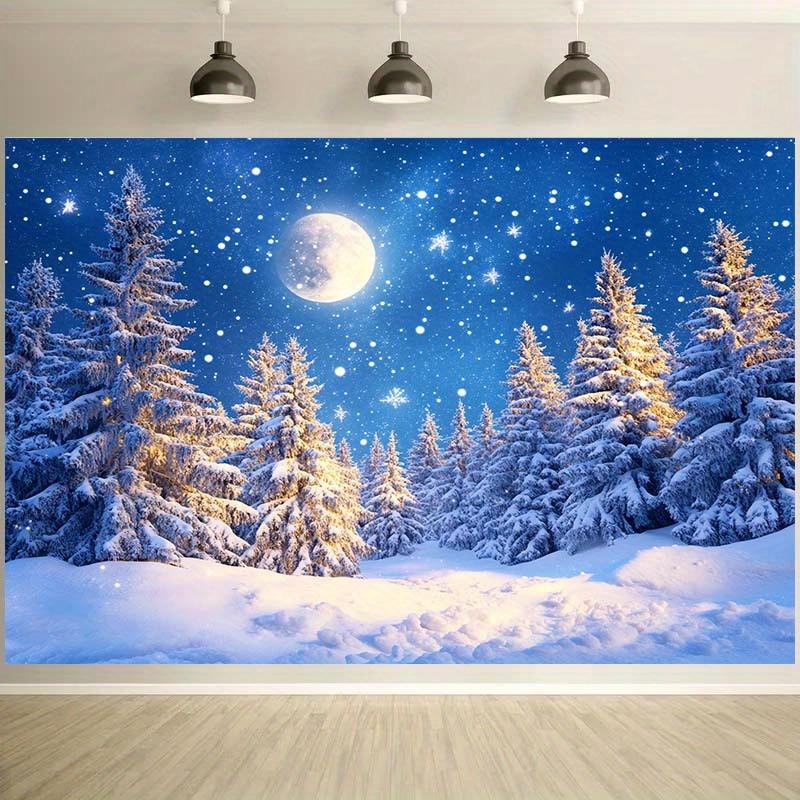 1 Winter Wonderland Moonlight Forest Background - Snowy Pine Trees Sparkling Stars Spotlight Photography Background 150X100