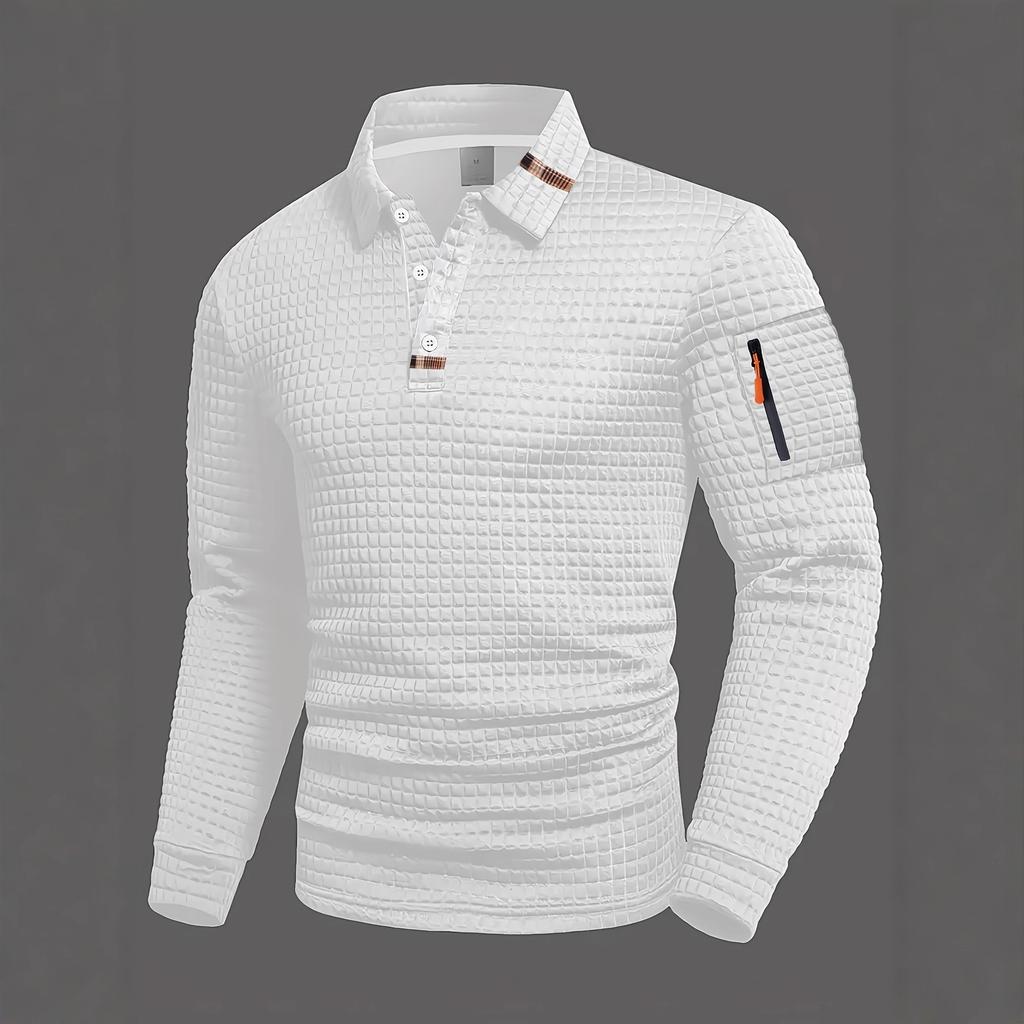 Spring Autumn Men's Casual Polos Fashion Long-Sleeved Polka Dot Jacquard Solid Color Polo Shirts Comfortable Fit Tops