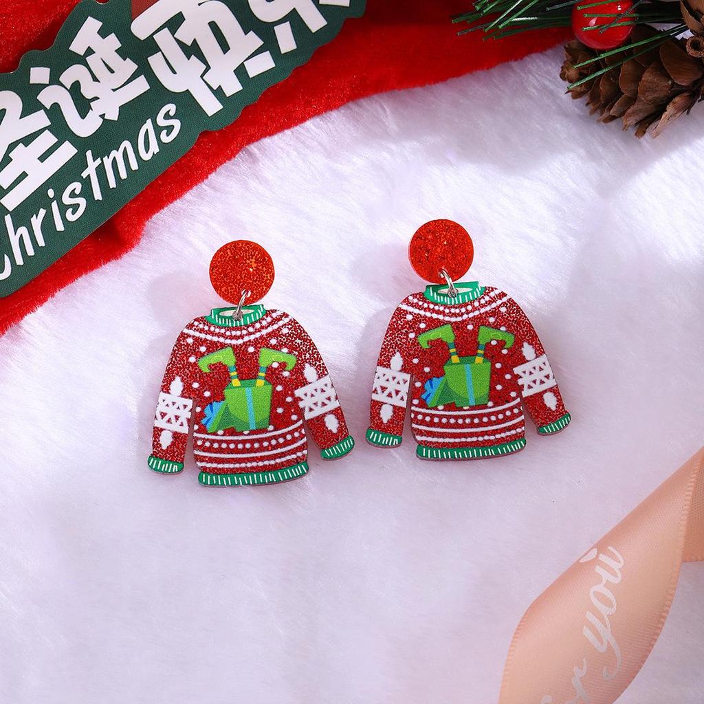 Cross-border Cartoon Christmas Sweater & Acrylic Santa Snowflake Earrings
