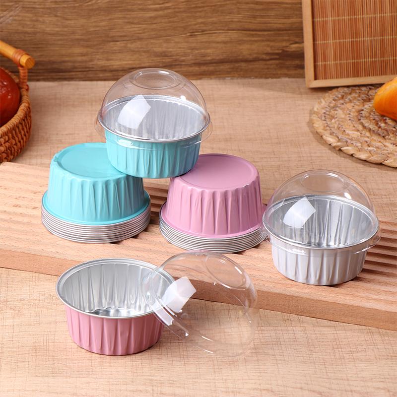 10Pcs 125Ml Ramekins With Dome Lids Aluminum Foil Baking Cups Cupcake Muffin Liners Pudding Dessert Cups For Wedding Birthday