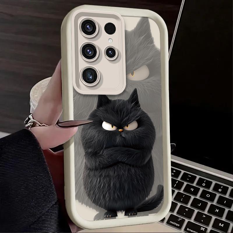 Niedliche Lustige Cartoon Schwarze Katze Hülle für Samsung Galaxy S24 S25 S23 Ultra S22 S21 Plus FE A36 A56 A26 A16 A06 A15 A25 A35 A55 5G