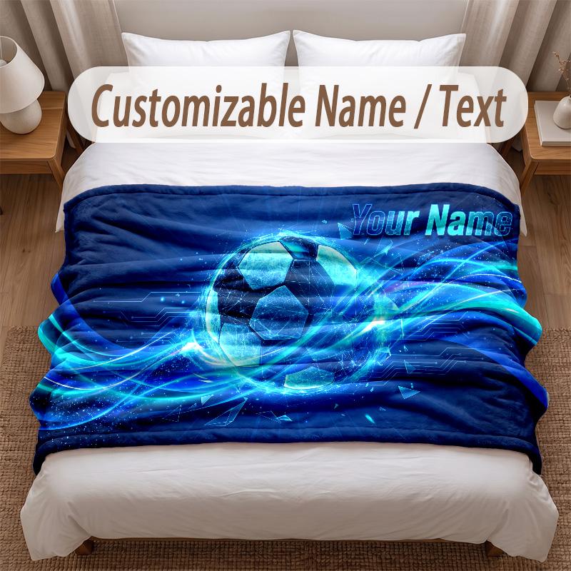 Soccer Theme Soft Blanket Personalized Custom Name Text Print Warm Blanket Home Sofa Bedroom Decor