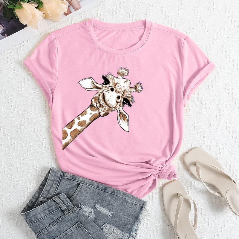

Летние женские футболки больших размеров с принтом жирафа, свободные, с круглым вырезом, повседневные, из чистого хлопка, с короткими рукавами, женские 3XL розовый