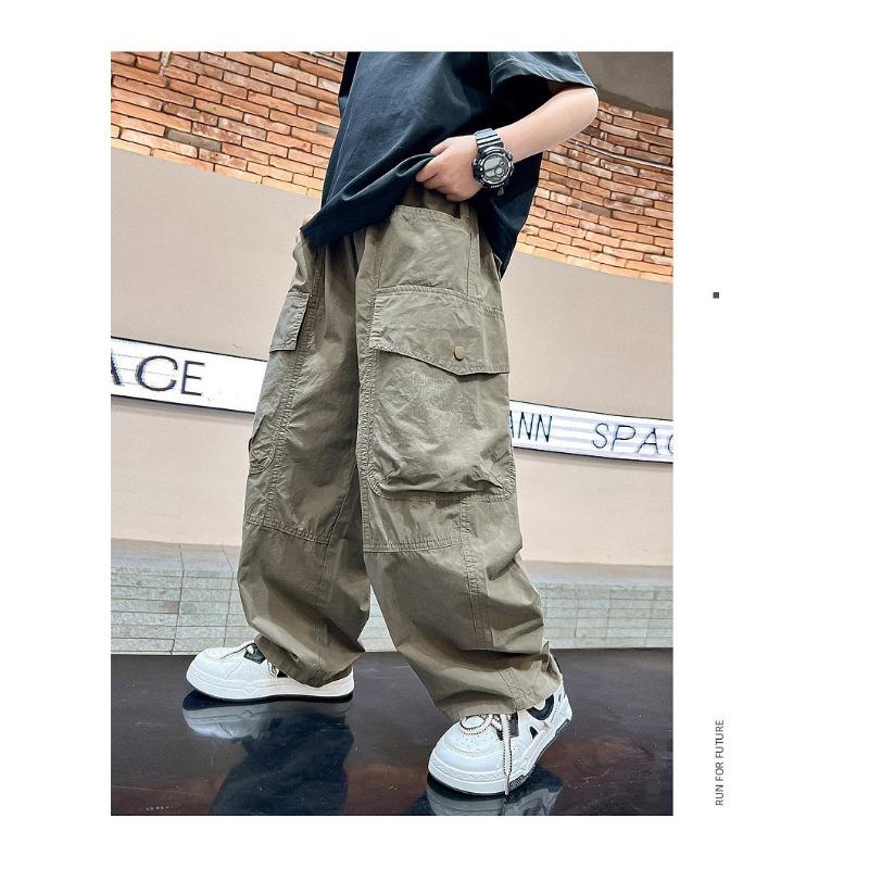 Boys Casual Loose Straight Wide Leg Thin Cargo Long Pants For Kids