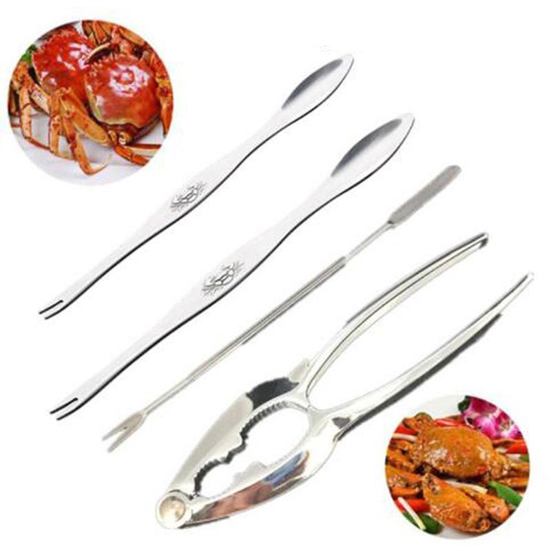 4 Pcs Seafood Tool Set Crab Shrimp Fruit Pliers Fork Spoon Set Nut Walnut Lobster Crab Cracker Tools Kitchen Accessories