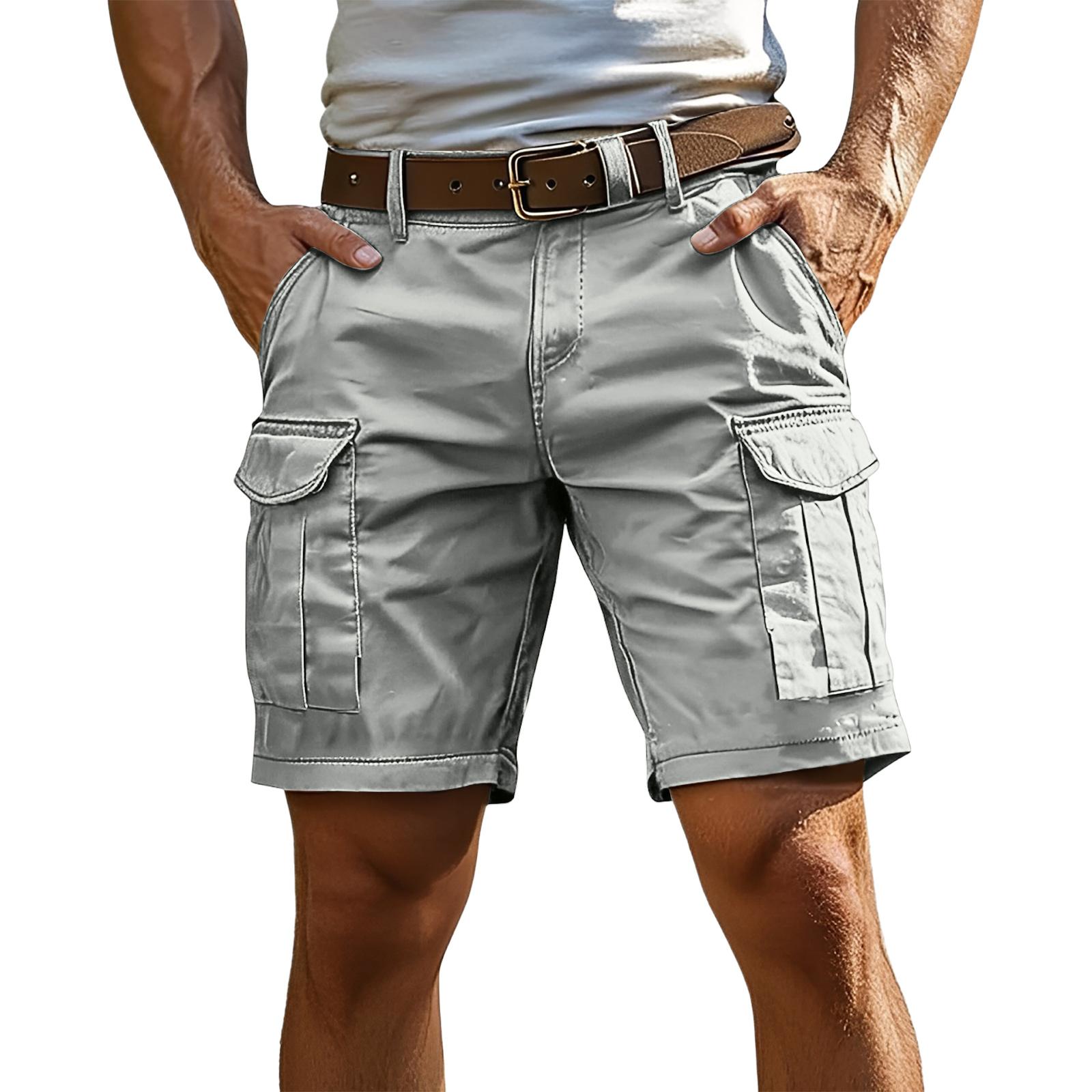 HAPPY  234 Heren Cargo Shorts met Meerdere Zakken Ontspannen Pasvorm Met Riem Taille Casual Outdoor Kleding voor Dagelijkse Activiteiten L lichtgrijze kleur