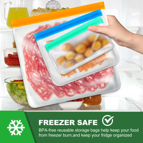 10 Pack Reusable Ziplock Bags Silicone Bags, 3 Large Food Storage Bags Gallon Freezer Bags 4 Reusable Sandwich Bags Zip Lock 3 Snack Bags, Lunch Home