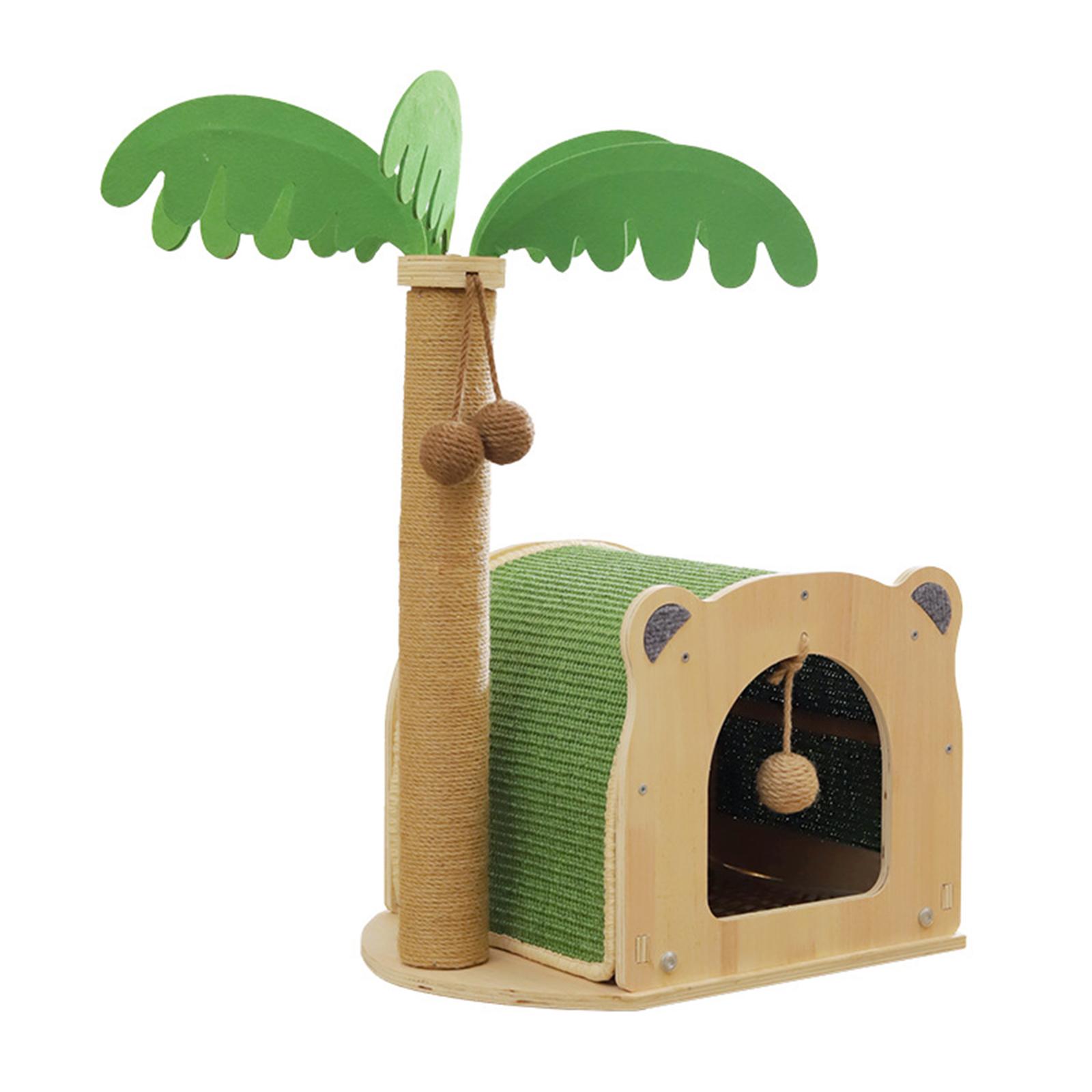 

Coconut Tree Cat Scratching Post Wooden Cat Tree with Hanging Ball Cozy Condo Wide Perch for Indoor Kittens Adult Cats Play Rest