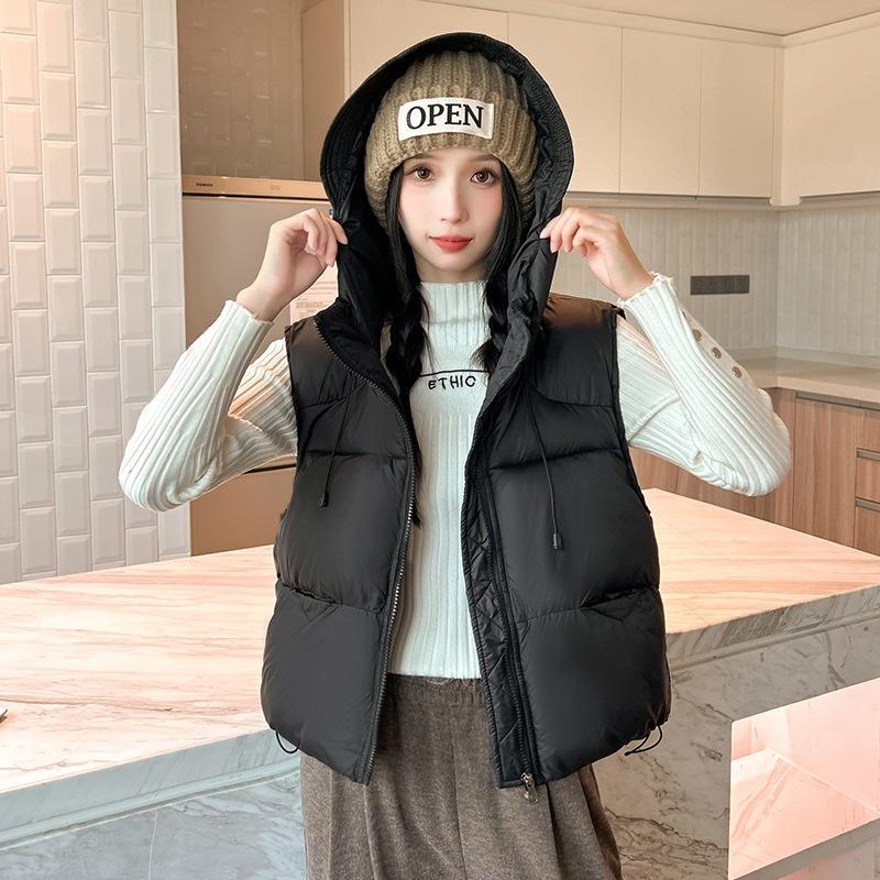 Kapuzenweste kurz aus Baumwolle Damen Herbst und Winter Daunen Baumwolle Weste Jacke Weste