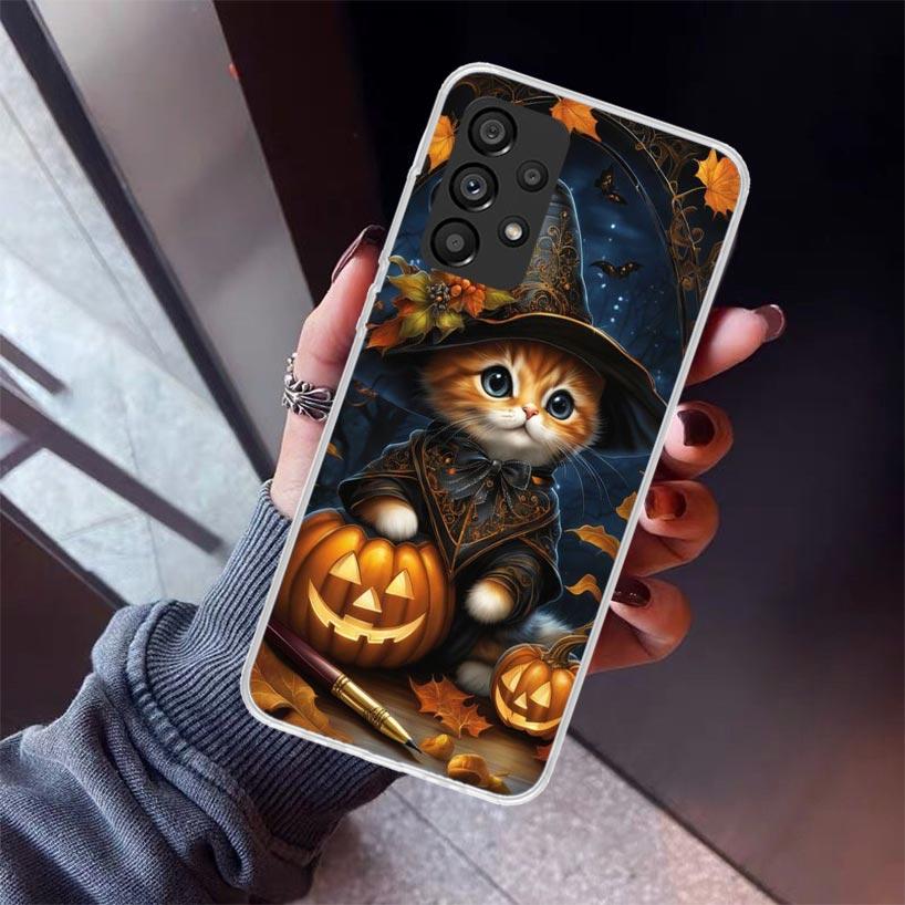 Black Kitten Halloween Pumpkin Phone Case For Samsung Galaxy A17 A57 A37 A16 A26 A36 A56 A15 A25 A35 A55 A14 A13 A54 A53 A34 A24