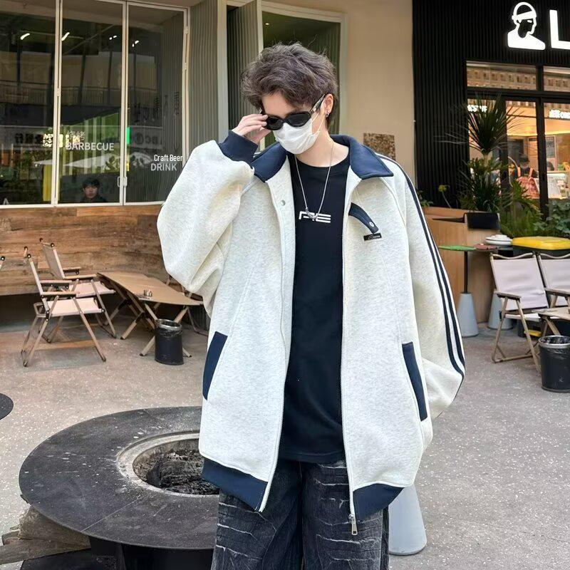 Men s Trendy Striped Fleece Hoodie - American Style, Heavyweight, Sporty, Casual - Autumn/Winter Collection M