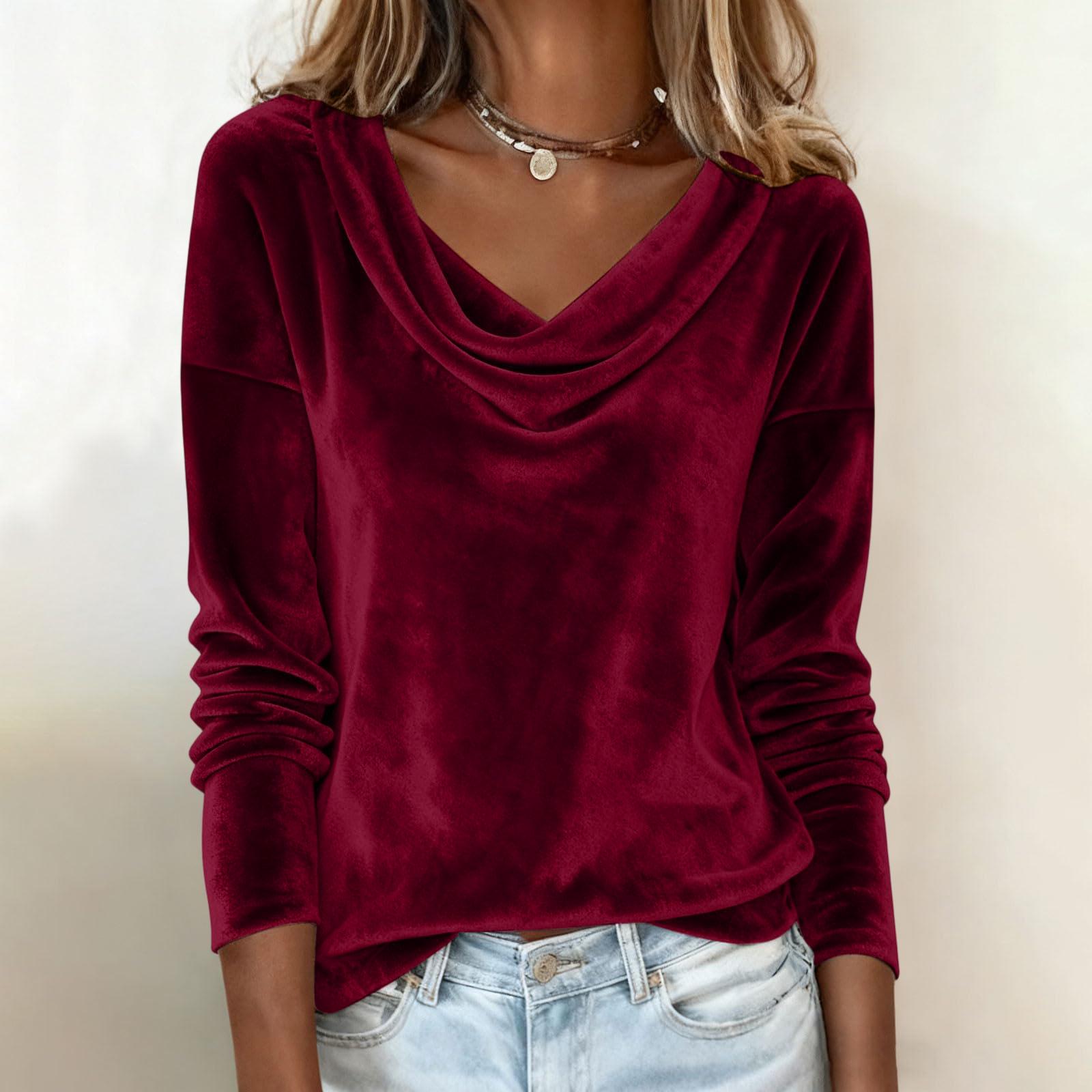 

Women s Solid Color Gold Velvet Fashionable Long Sleeved T-shirt Pullover Top XL