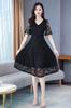 CHUBIK Short Summer Fully Perfect for Formal and Size 2XL Women's All-Lace Dress, Sleeve, A-Line, Lined, Weddings, Occasions, After-Parties, Black,