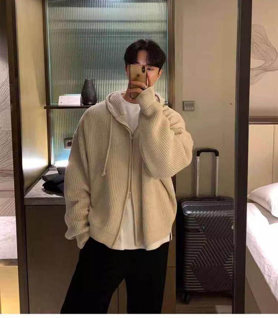 Herren Herbst/Winter Trendiger Vielseitiger Einfarbiger Kapuzenpullover Cardigan