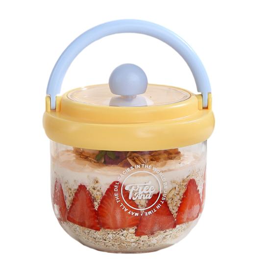Portable Salad Bowl with Built-In Fork & Lid 600ml Double-Layer Plastic Jar for Overnight Oats Fruit Meal Prep Snack Container for Gym Picnic Office