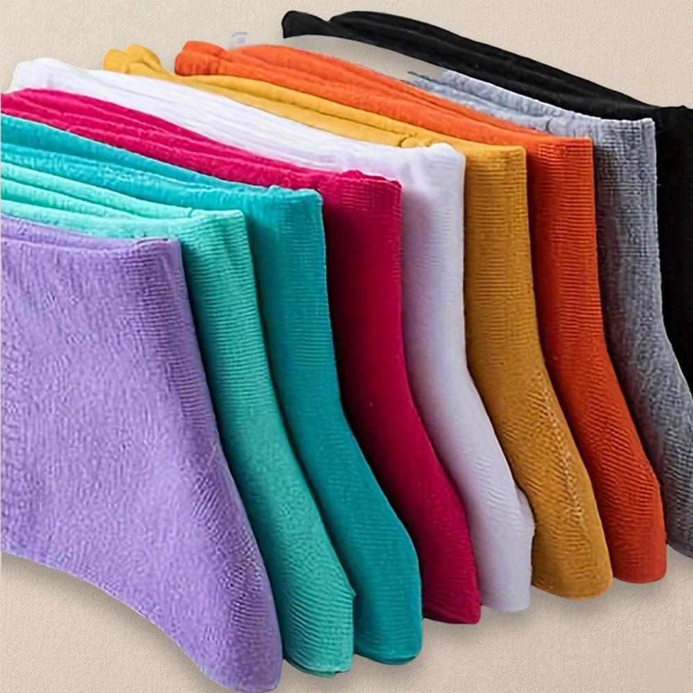 10 Paar Damen Rundhals-Socken mit mehreren Farben Einfarbige Schlichte Socken Modische und vielseitige Lässige Mittellange Socken