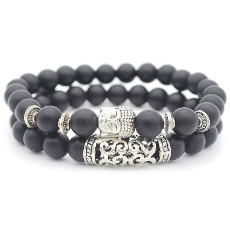 European & American Style Volcanic Rock Buddha Head Multi-Layer Bead Bracelet