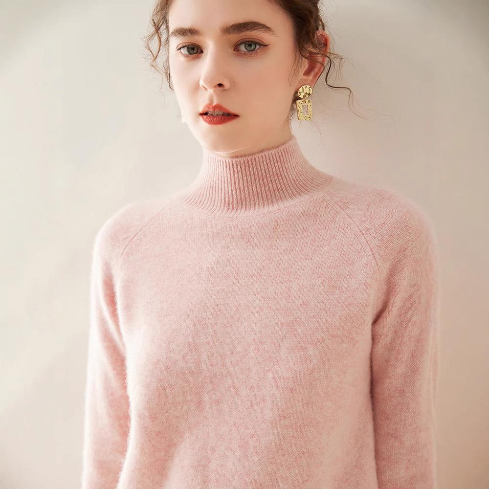 

Women s Cashmere Raglan Sleeve Slim Sweater: Autumn/Winter Half-High Neck, Thick Knit, Simple & Versatile. M (100-115 jin)