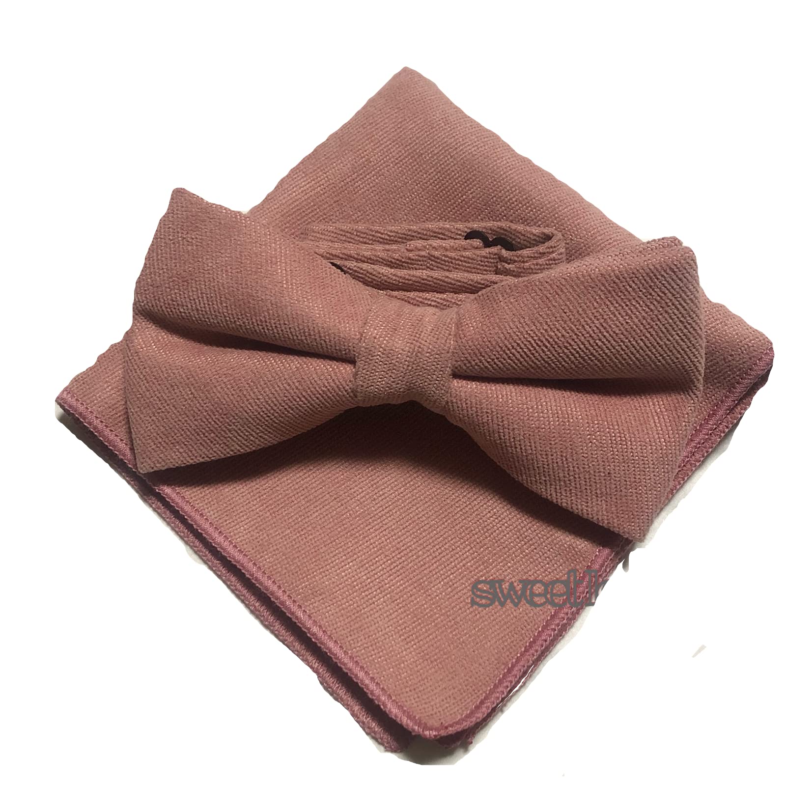 

Salmon Pink [Bow Tie & Pocket Square] 2-Piece Set for Men, One-Touch Formal Plain, Suitable for Weddings and Receptions