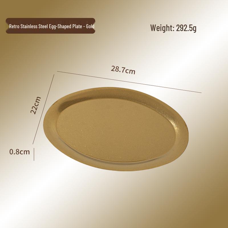 Retro Japanese Egg-Shaped 304 Stainless Steel Tableware Plate - Distressed Oval BBQ Cafe Tray