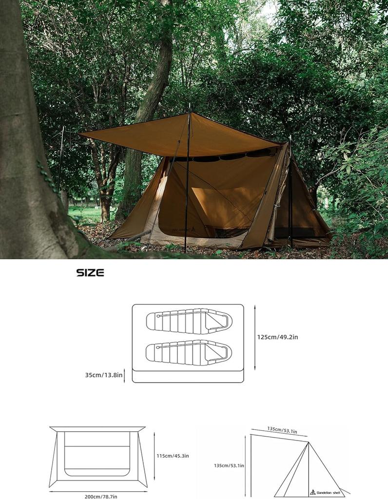2-Person Backpacking Tent with Canopy, 4-Season Camping, Hiking, Mountain Hunting, Weatherproof, Ultralight, Large, Easy Setup, 82*55*47cm