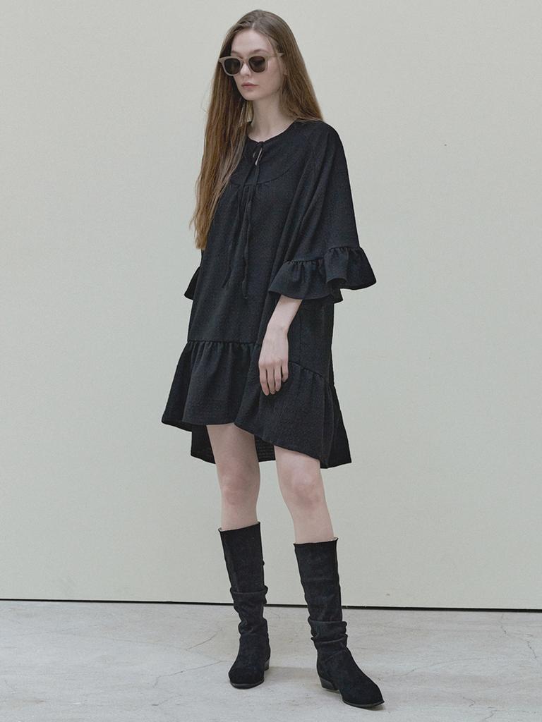Avang Ethnic Shirring Strap Dress - Black