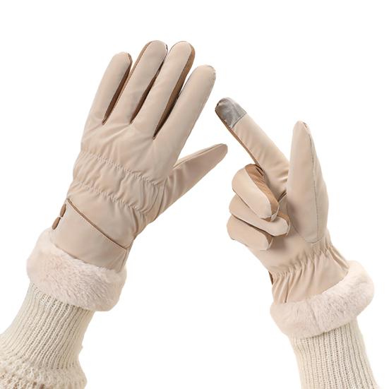 1 Pair Women Cycling Gloves Waterproof Wind-proof Touchscreen Fleece-Lined Gloves Winter Outdoor Cold Weather Warm Thick Full Finger Thermal Gloves