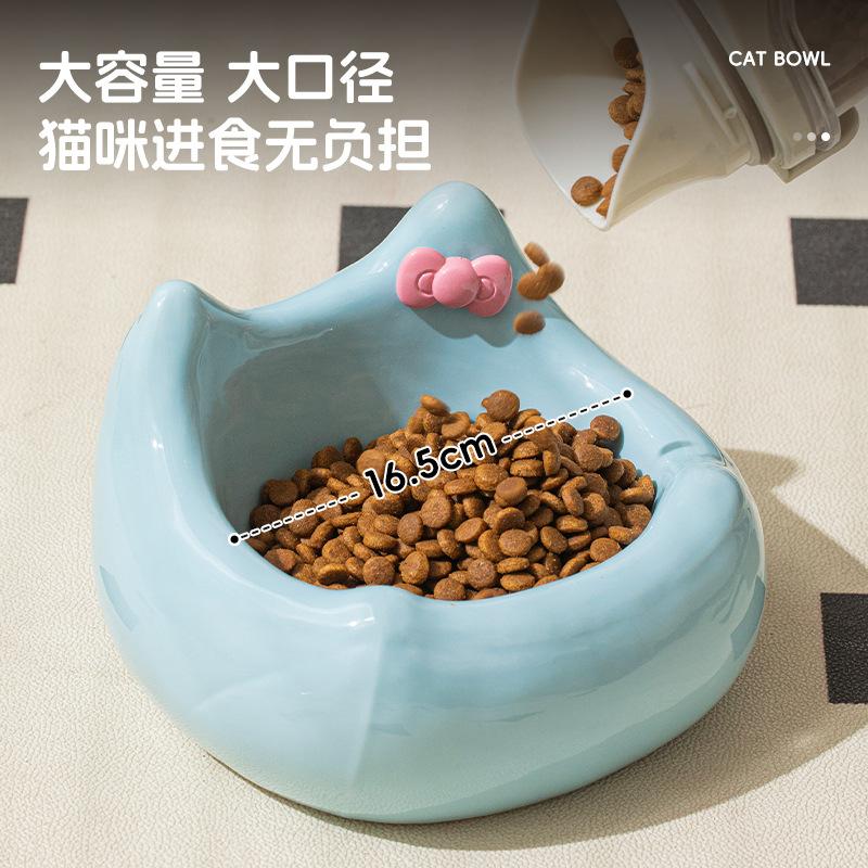 Ceramic Cat Food Basin Pet Bowl Ceramic Cat Bowl Neck Protection Diagonal Mouth Pet Food Basin Cute Overturned