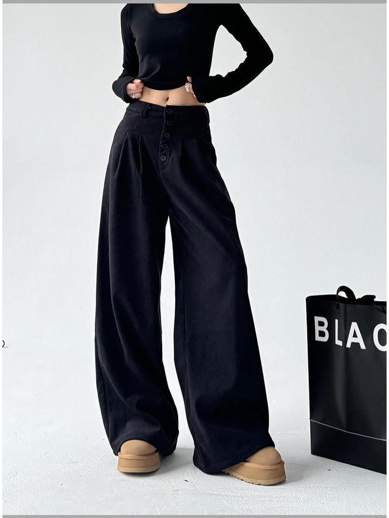 2025 Women's American Retro Wide-Leg Pants: Casual, Loose-Fit, High-End Drape for Autumn/Winter