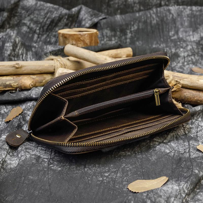 Leather Vintage Long Wallet for men women single zipper leather wallet purse buisness men casual wallet real skin burse for man