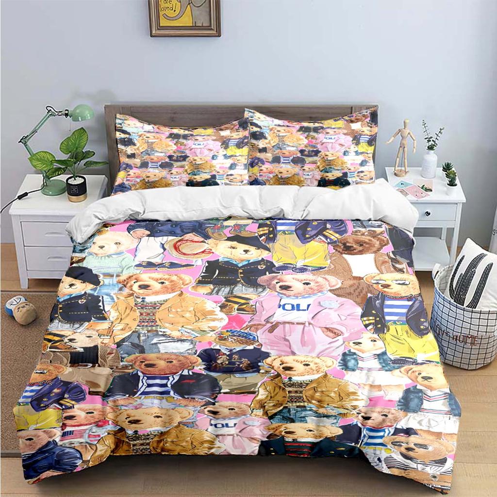 Hot Sale Fashion Bear Bedding Set Single Twin Full King Size Cute Animals Bed Linen Adults Teens Bedroom Luxury Gift