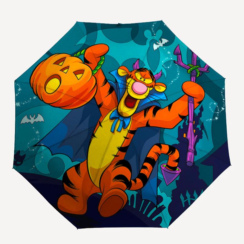 1pc Halloween Tigger Fully Automatic Folding Portable Umbrella, 8 Steel Frames, Three-Fold Design, Suitable for All Seasons, Suitable for Ou