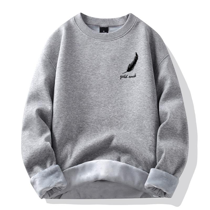 Padded Hooded Sweater Men's Autumn and Winter New Cotton Loose Feather Print Fashion Jacket