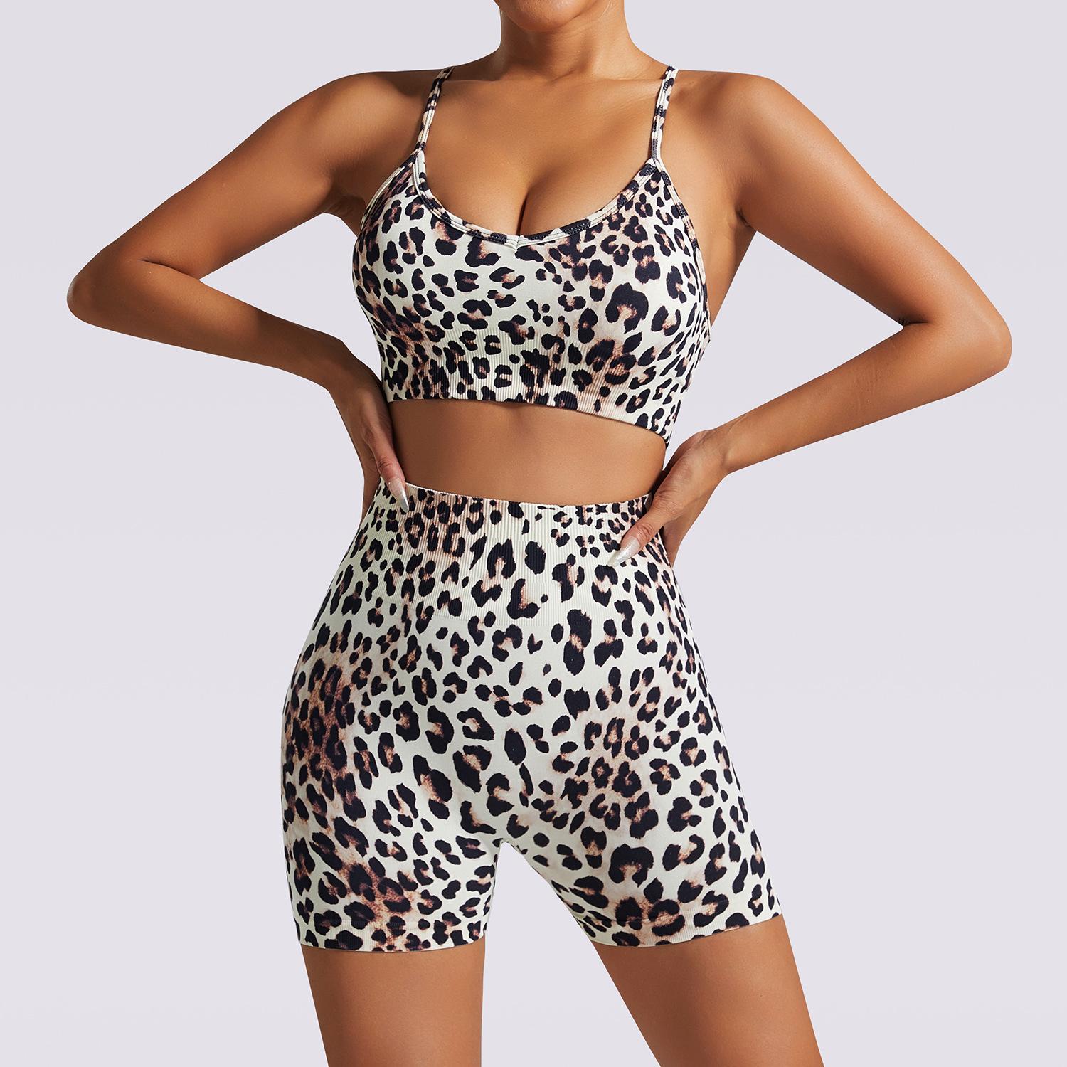 

Новые шорты для йоги с леопардовым принтом, спортивный бюстгальтер с амортизацией, эластичный быстросохнущий фитнес-костюм для йоги, спортивный костюм для женщин S