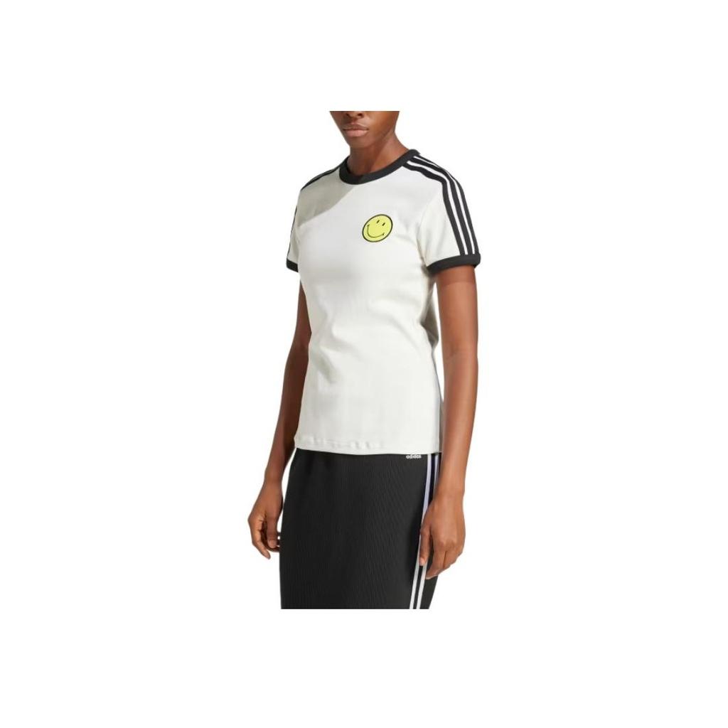 Adidas Originals Cali Tee Slim Fit Striped Sports Short Sleeve Regular T-Shirt Women Tops Cloud-White JD3591