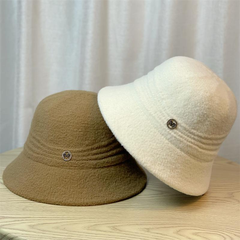 Hat Women's Autumn and Winter Warm Knitted Fisherman Hat Versatile Fashion Bucket Hat Ins Showing Face Small Basin Hat Ins Style
